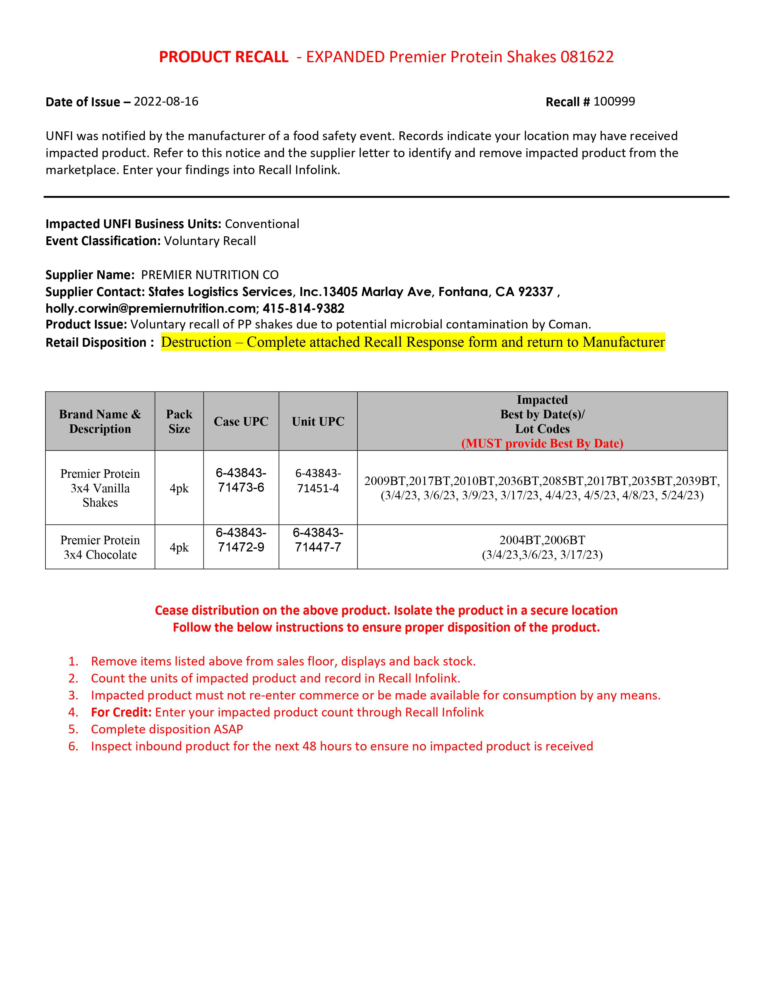 Premier Nutrition Recalls Boyer's Food Markets